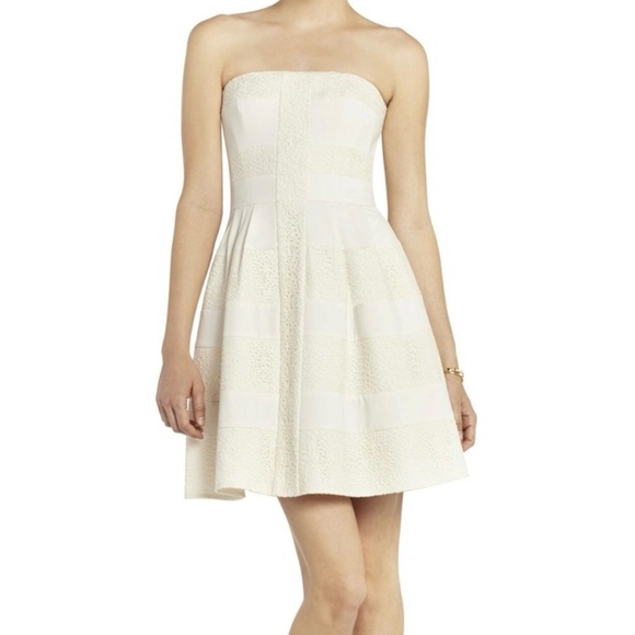 BCBG Maxazria Dorothea Strapless
Striped Dress Sz 10 Creme - Picture 1 of 13